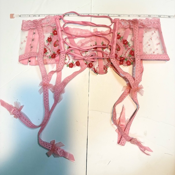For Love and Lemons Pink Red Hearts Flower lace garter belt - Picture 10 of 12